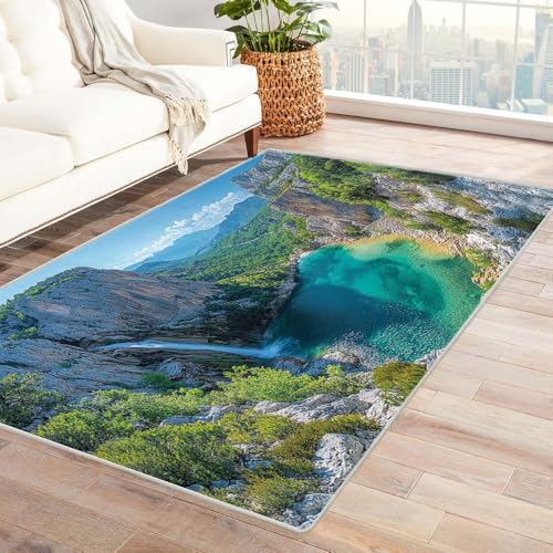 TERUEA Dschungel Tier Teppich, Area Mat, Atemberaubender Blick auf das Wasser Badematte Rutschfester BadezimmerTeppiche BadTeppiche, Garnieren Sie die Stimmung(Blaugrün)-60x90cm von TERUEA