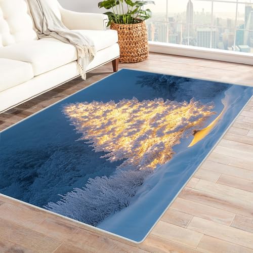 TERUEA Dschungel Tier Teppich, Area Mat, EIN weiß bedeckter Baum, beleuchtet von Lichtern. Badematte Rutschfester BadezimmerTeppiche BadTeppiche, Garnieren Sie die Stimmung(Weiß)-150x240cm von TERUEA