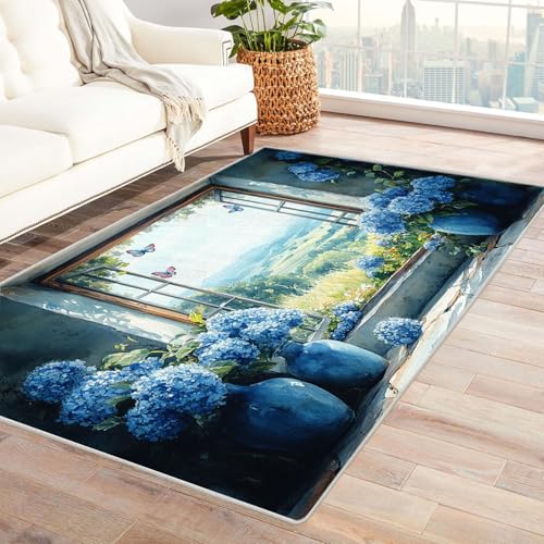 TERUEA Generisch Teppich Wohnzimmer Blaue Blumen in Einer schlichten Vase Gaming Teppiche, Unverzichtbare Fußmatte Für Teenager Und Teenagerer Wohnzimmer(Mintblau)-150x180cm von TERUEA