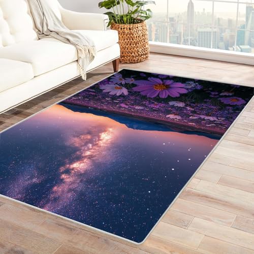 TERUEA Generisch Teppich Wohnzimmer EIN wunderschöner Sternenhimmel mit gepunkteten und bunten Sternen, Teppiche Teppiche rutschfeste Fußmatte Wohnzimmer Eingang Bodenmatte(Lila)-90x150cm von TERUEA