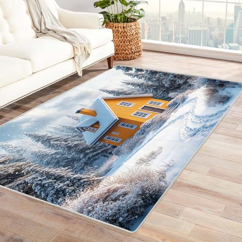 TERUEA Generisch Teppich Wohnzimmer EIN wunderschönes Haus. Muster Teppiche Schlafzimmer Dekor Modern 3D Druck Lumpen Weiche Flanell KücheEsszimmer Bodenmatte(Gelb)-150x240cm von TERUEA