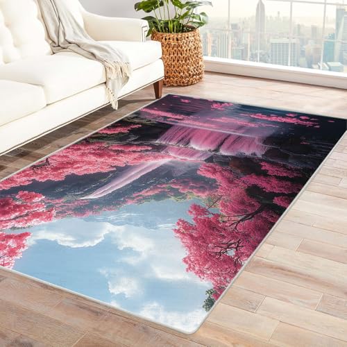 TERUEA Generisch Teppich Wohnzimmer Rosa, EIN Wasserfall. Teppiche Rutschfester Weich Carpet Bodenmatte Fußmatte für Jugendzimmer Esszimmer Schlafzimmer(Rosa)-90x150cm von TERUEA