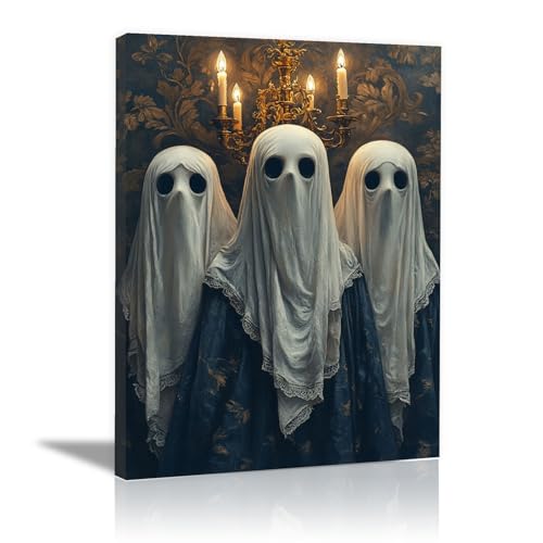 TERUEA Leinwand Groß Deko Schlafzimmer Eine Frau mit langen schwarzen Haaren sitzt auf einem Baum und einem Haustier, Aesthetic Leinwandbilder Wohnzimmer Halloween (Gelb)-60x90cm1 Gerahmt von TERUEA