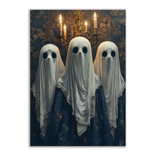 TERUEA Leinwand Groß Deko Schlafzimmer Eine Frau mit langen schwarzen Haaren sitzt auf einem Baum und einem Haustier, Aesthetic Leinwandbilder Wohnzimmer Halloween (Gelb)-60x90cm1 Ungerahmt von TERUEA