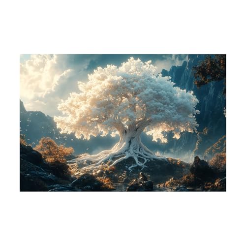 TERUEA Leinwandbild – Sinnliche Kunst für Ihr Zuhause – Der weiße Lebensbaum Deko Wohnung Bild Wohnzimmer Fotoleinwand Wand Bilder Leinwand Wall Decor Wanddeko(Weiß)-80x120cm1 Ungerahmt von TERUEA