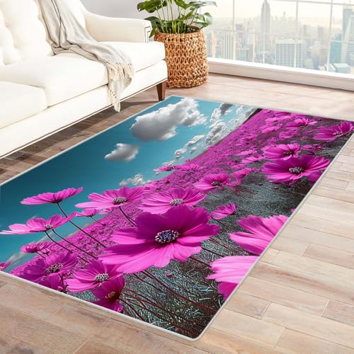 TERUEA Schmutzfangmatte Waschbar Fussmatte Innen Teppiche Zwei Kirschblütenbäume 3D Optische Täuschung Teppiche Fußmatte Flanell, Stereo Vision rutschfeste Visuelle Dekoration,(Rosa)-150x240cm von TERUEA