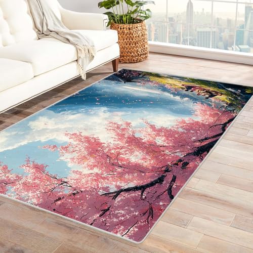 TERUEA Teppich Wohnzimmer 3D Tier Eine Familie picknickt unter Bäumen. Teppiche Wohnzimmer 3D Große Fläche Warm Teppiche Kinder Schlafzimmer Dekor Anti-Rutsch-Bodenmatte.(Rosa)-210x300cm von TERUEA