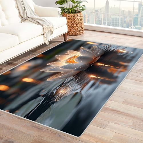 TERUEA Teppich Wohnzimmer 3D Tier Schöne Blumen im Wasser Lumpen- Unverzichtbare Fußmatte Für Teenager, Geeignet Schlafzimmer Zimmer Für Teppiche Jungen(Weiß)-120x150cm von TERUEA