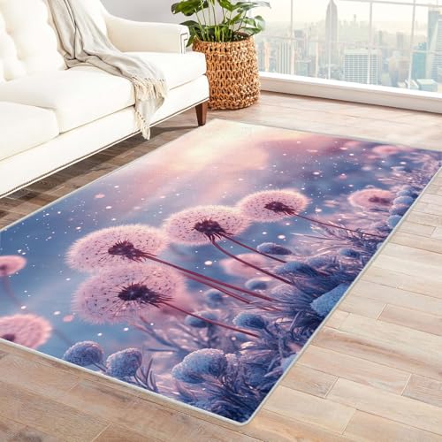 TERUEA Teppich rutschfest Küchenläufer Waschbar 3D Druckmuster Fliegende Samen Wunderschön Teppiche Jugendzimmer Jungen, für Esszimmer Zuhause Schlafzimmer Zimmer Dekor(Lavendel)-120x150cm von TERUEA