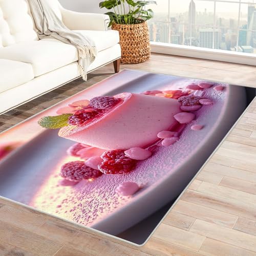 TERUEA Teppich rutschfest Küchenläufer Waschbar 3D Druckmuster Wildblumen in Einer Vase Teppiche rutschfest 3D Bodenmatte für Esszimmer Zuhause Schlafzimmer Zimmer Dekor(Rosa)-240x300cm von TERUEA