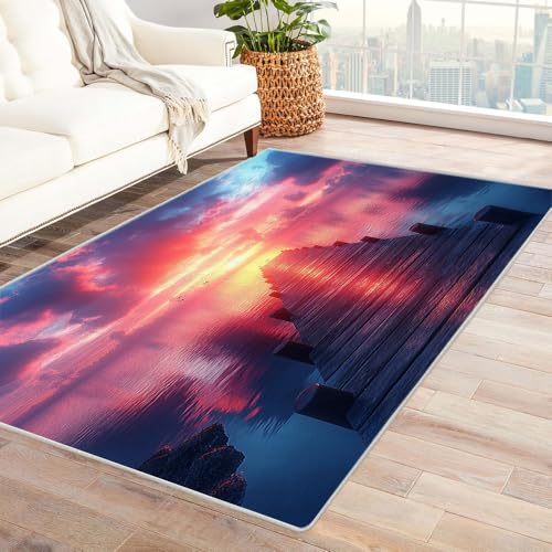 TERUEA Teppich rutschfest Waschbar 3D Druckmuster Sonnenuntergang Teppiche rutschfest 3D Täuschungen Bodenmatte für Esszimmer Zuhause Schlafzimmer Zimmer Dekor(Mittleres Fuchsia)-240x300cm von TERUEA