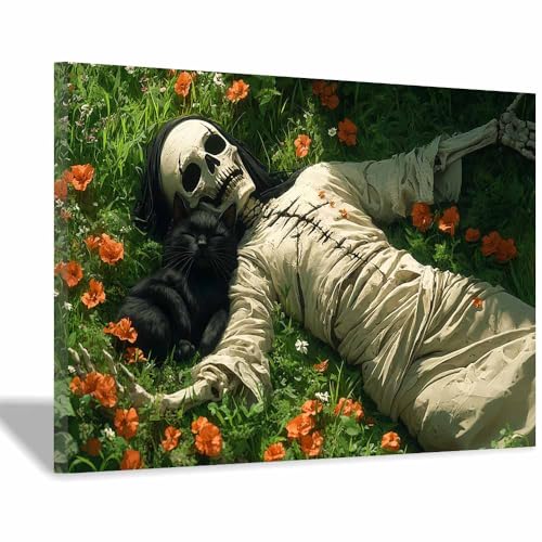 TERUEA Wandbilder Frauen 1 tlg Schlafzimmer Abstraktes Porträt eines attraktiven Frauengesichts HalloweenWanddeko Design Wohnzimmer Büro Flur Hotel Spa (Schwarz)-80x120cm1 Gerahmt von TERUEA