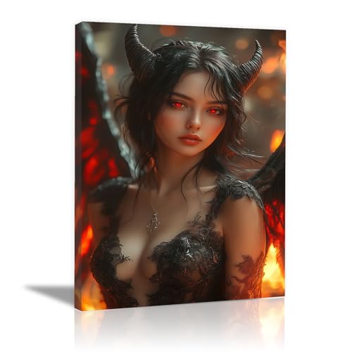 TERUEA Wandbilder Frauen 1 tlg Schlafzimmer Ein schönes weibliches Tier in einem weißen Gewand HalloweenWanddeko Design Wohnzimmer Büro Flur Hotel Spa (Weiß)-80x120cm1 Gerahmt von TERUEA