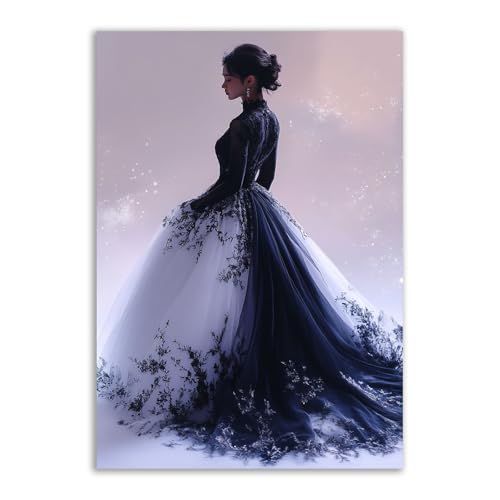 TERUEA Wandbilder Frauen 1 tlg Schlafzimmer Ein schwarzer Vogel sitzt auf der Schulter einer anmutigen Frau, HalloweenWanddeko Design Wohnzimmer Büro Flur Hotel Spa (Gold)-30x45cm1 Ungerahmt von TERUEA