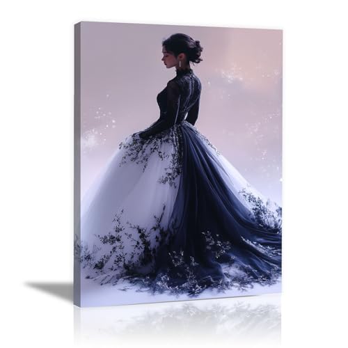 TERUEA Wandbilder Frauen 1 tlg Schlafzimmer Ein schwarzer Vogel sitzt auf der Schulter einer anmutigen Frau, HalloweenWanddeko Design Wohnzimmer Büro Flur Hotel Spa (Gold)-70x100cm1 Gerahmt von TERUEA