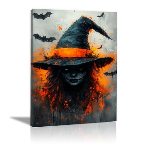 TERUEA Wandbilder Frauen 1 tlg Schlafzimmer Eine blonde Frau mit verbundenen Augen und schwarzem Haar, eine Krähe HalloweenWanddeko Design Wohnzimmer Büro Flur Hotel Spa (Schwarz)-40x60cm1 Gerahmt von TERUEA