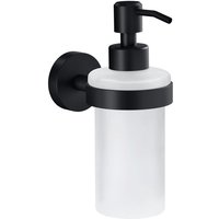 Moon black Seifenspender, matt schwarz, Pumpspender aus satiniertem Glas, 200 ml - für Bäder im Industrial Style und moderne Badezimmer - bohrfrei, von Tesa