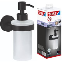 Moon black Seifenspender, matt schwarz, Pumpspender aus satiniertem Glas, 200 ml - für Bäder im Industrial Style und moderne Badezimmer - bohrfrei, von Tesa