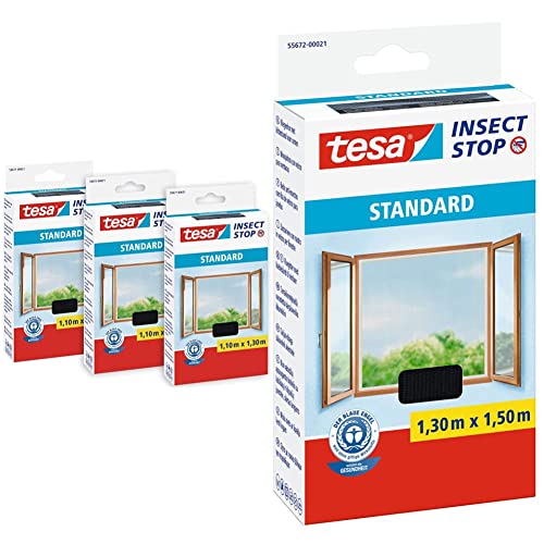 TESA Insect Stop STANDARD Fliegengitter für Fenster im 3er Pack & Fliegengitter Standard/55672-21-01 1,3x1,5m anthrazit von TESA
