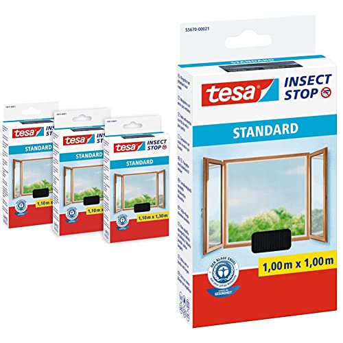 TESA Insect Stop STANDARD Fliegengitter für Fenster im 3er Pack & Insect Stop STANDARD Fliegengitter für Fenster - Insektenschutz zuschneidbar von tesa