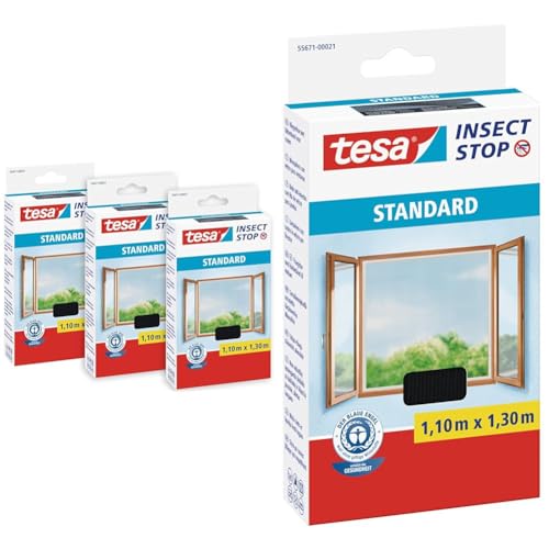 TESA Insect Stop STANDARD Fliegengitter für Fenster im 3er Pack & Insect Stop STANDARD Fliegengitter für Fenster - Insektenschutz zuschneidbar von TESA