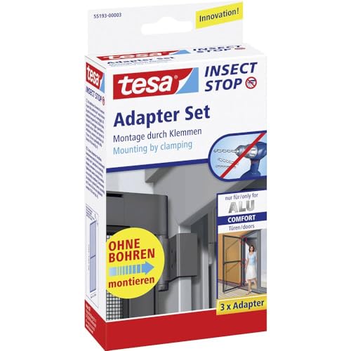 tesa Insect Stop Fliegengitter Adapter-Set für ALU COMFORT Türen - zur Montage von tesa Insect Stop Insektenschutzgittern - ohne Bohren - für Tür- und Fensterrahmen von 13 bis 20 mm - anthrazit von tesa