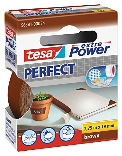 tesa extra Power Perfect Gewebeband - Gewebeverstärktes Ductape zum Basteln, Reparieren, Befestigen, Verstärken und Beschriften - Braun - 2,75 m x 19 mm von tesa