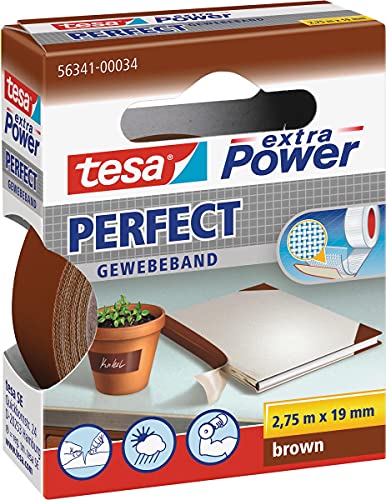 tesa extra Power Perfect Gewebeband - Gewebeverstärktes Ductape zum Basteln, Reparieren, Befestigen, Verstärken und Beschriften - Braun - 2,75 m x 19 mm von tesa