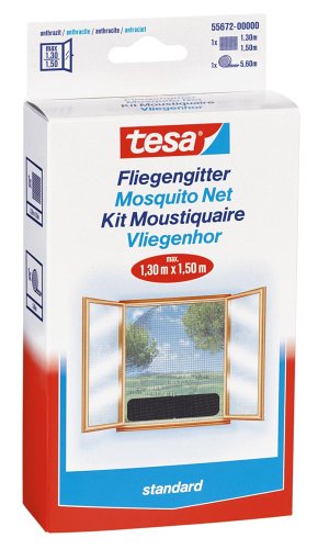 tesa 55672-00021-01 Insect Stop Fliegengitter standard für Fenster 1.3 x 1.5 m, anthrazit von tesa