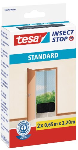 tesa Insect Stop STANDARD Fliegengitter für Türen - 2-tlg Insektenschutz Tür mit Klettband - Fliegen Netz ohne Bohren - Anthrazit, 2 x 65 cm x 220 cm von tesa