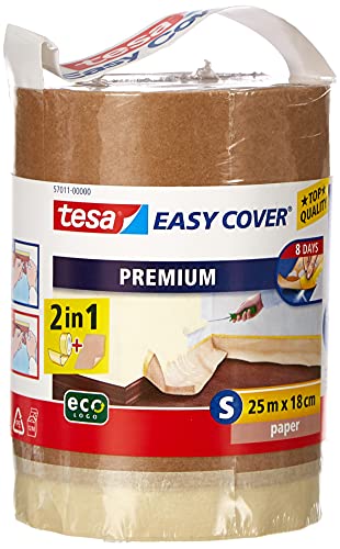 tesa Easy Cover Premium Abdeckfolie für Malerarbeiten – Nachfüllrolle – 2 in1 Malerfolie und Malerband – Ersatz-Rolle für Abroller – 25 m x 18 cm von tesa