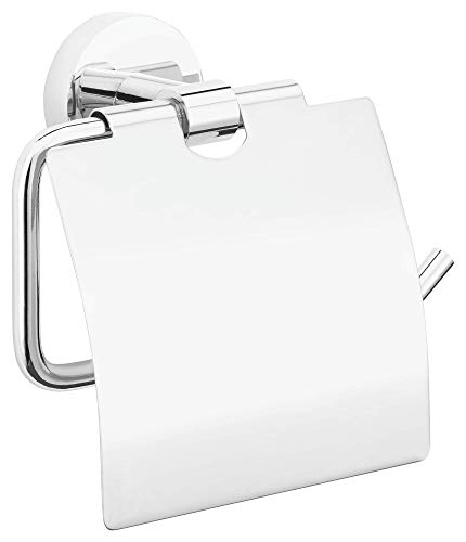 tesa EXXCELLENT Toilettenpapierhalter mit Deckel, verchromt - zur Wandbefestigung ohne Bohren, inkl. Klebelösung - 138mm x 140mm x 52mm von tesa