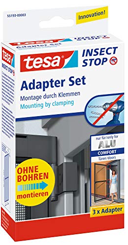 tesa Insect Stop Fliegengitter Adapter-Set für ALU COMFORT Türen - zur Montage von tesa Insect Stop Insektenschutzgittern - ohne Bohren - für Tür- und Fensterrahmen von 13 bis 20 mm - anthrazit von tesa