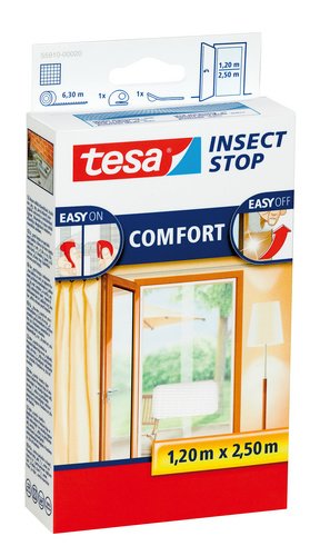 tesa Insect Stop COMFORT Fliegengitter für Türen - Insektenschutz Tür mit Klettband - Fliegen Netz ohne Bohren - Weiß ( 2 x 65 cm )120 cm x 250 cm von TESA