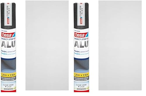 tesa Insect Stop Fliegengitter Ersatzrolle mit Clear View für tesa ALU Comfort Mückennetz für Fenster & Türen - Ersatz-Rolle 120cm x 250cm, anthrazit (Packung mit 2) von tesa