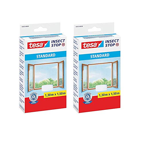 tesa Insect Stop STANDARD Fliegengitter für Fenster (1,3m:1,5m (2er Pack), Weiß (Leichter Sichtschutz)) von tesa