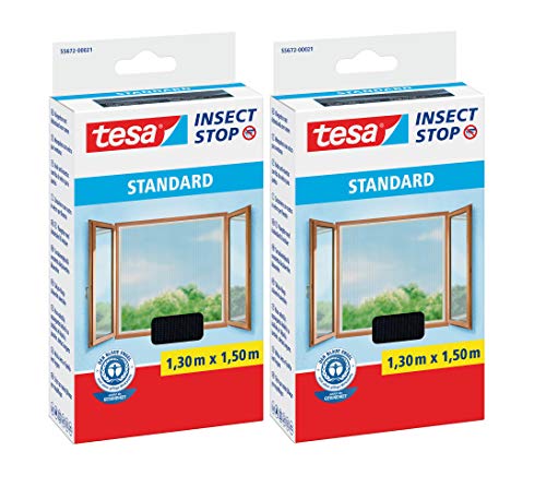 tesa Insect Stop STANDARD Fliegengitter für Fenster - Insektenschutz zuschneidbar - Mückenschutz ohne Bohren - Fliegen Netz anthrazit (1,3m:1,5m (2er Pack), Anthrazit (Durchsichtig)) von tesa