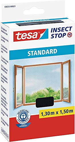 tesa Insect Stop STANDARD Fliegengitter für Fenster - Insektenschutz zuschneidbar - Mückenschutz ohne Bohren - Fliegen Netz anthrazit (1,3m:1,5m (5er Pack ), Anthrazit (Durchsichtig)) von tesa