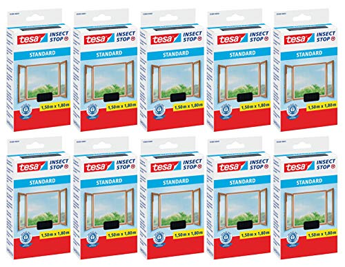 tesa Insect Stop STANDARD Fliegengitter für Fenster - Insektenschutz zuschneidbar - Mückenschutz ohne Bohren - Fliegen Netz anthrazit (1,5m:1,8m (10er Pack), Anthrazit (Durchsichtig)) von tesa