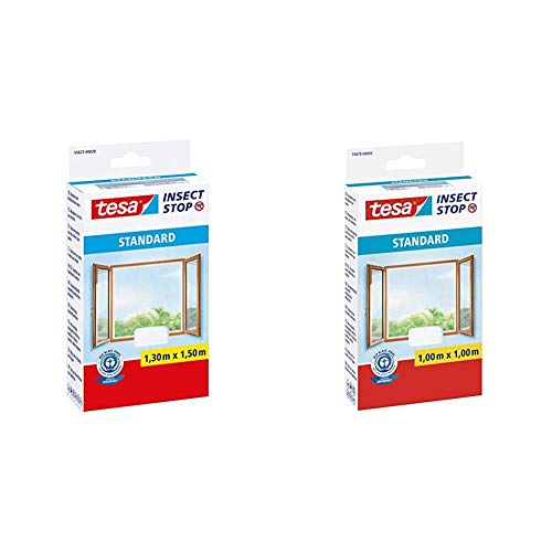 tesa Insect Stop STANDARD Fliegengitter für Fenster - Zuschneidbares Moskitonetz - 130 cm x 150 cm & Insect Stop STANDARD Fliegengitter für Fenster - Zuschneidbares Moskitonetz - 100 cm x 100 cm von tesa