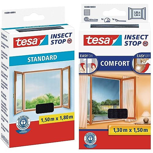 tesa Insect Stop STANDARD Fliegengitter für Fenster & Insect Stop COMFORT Fliegengitter für Fenster - Insektenschutz mit Klettband selbstklebend von TESA