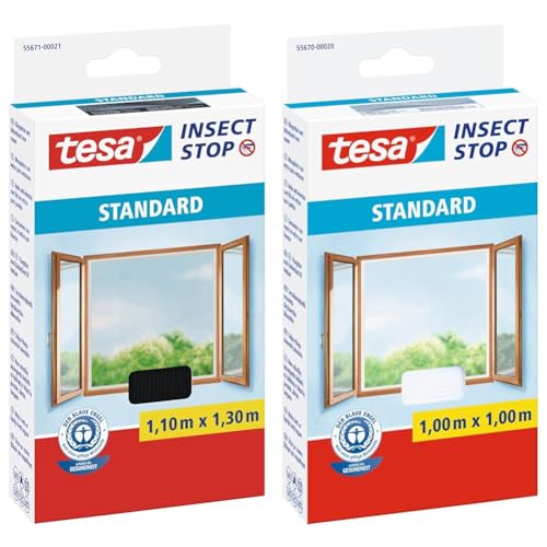 tesa Insect Stop STANDARD Fliegengitter für Fenster & Insect Stop STANDARD Fliegengitter für Fenster - Insektenschutz zuschneidbar - Mückenschutz ohne Bohren - 1 x Fliegen Netz weiß - 100 cm x 100 cm von TESA