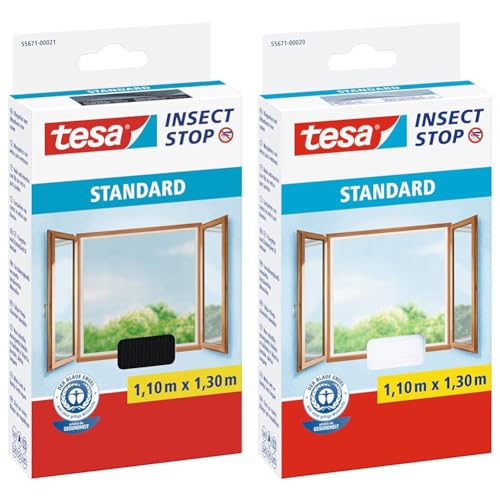 tesa Insect Stop STANDARD Fliegengitter für Fenster & Insect Stop STANDARD Fliegengitter für Fenster - Insektenschutz zuschneidbar - Mückenschutz ohne Bohren - 1 x Fliegen Netz weiß - 110 cm x 130 cm von TESA