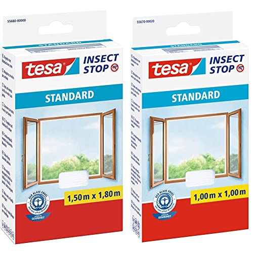 tesa Insect Stop Standard Fliegengitter für Fenster & Insect Stop Standard Fliegengitter für Fenster - Insektenschutz zuschneidbar - Mückenschutz ohne Bohren - 1 x Fliegen Netz weiß - 100 cm x 100 cm von TESA