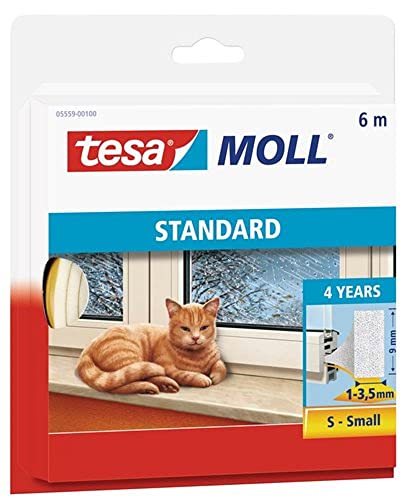 tesamoll STANDARD I-Profil - Schaumstoffdichtung zum Isolieren von Spalten im Haushalt, selbstklebend - Weiß - 6 m x 9 mm x 4 mm von tesa