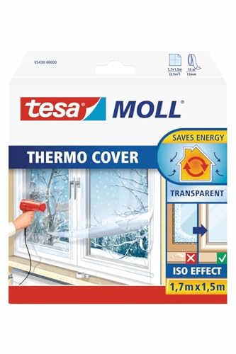 tesamoll Thermo Cover Fenster-Isolierfolie - Transparente Isolierfolie zur Wärmedämmung an Fenstern - Inklusive praktischer Klebelösung - 1,7 m x 1,5 m von tesa