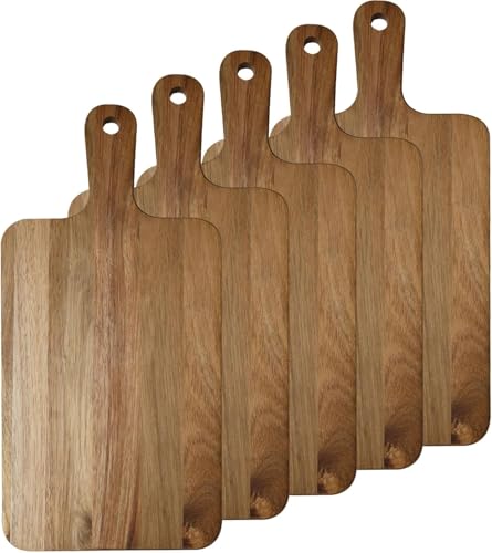 5er Schneidebrett Holz mit Griff Set Küchen Holzschneidebretter, 40 x 20 cm holzbrett küche holzbrett Küchenschneidebrett für Fleisch, Brot, Obst, Käse, Servierbrett, Wurstbretter von TESIN