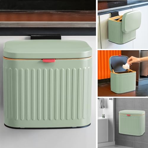 Hängender Küchenkomposteimer, 4 Liter, kleiner Mülleimer mit abnehmbarem Inneneimer für Schrank/Arbeitsplatte/Badezimmer/Camping/Büro/Camping (Grün, 4 Liter) von TESIN