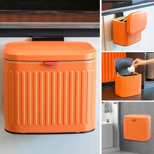 Hängender Küchenkomposteimer, 4 Liter, kleiner Mülleimer mit abnehmbarem Inneneimer für Schrank/Arbeitsplatte/Badezimmer/Camping/Büro/Camping (Orange, 4 Liter) von TESIN
