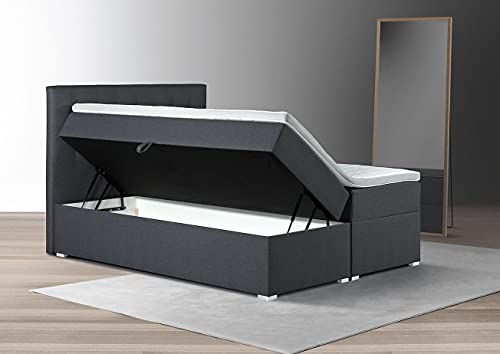 Tesla Dreams Adler Boxspringbett mit bettkasten 160x200 - Stauraum 1,00 m3, Taschenfederkern-Matratzen H3, Topper Komfortschaum-3D, Anthrazit von TESLA DREAMS Reality of Comfort